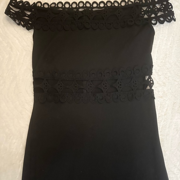 Black Summer off shoulder slim fit long dress with lace. - Picture 10 of 12